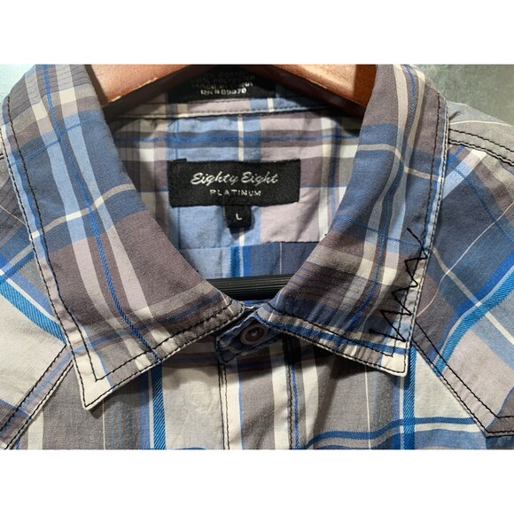 Eighty Eight Platinum Plaid Button Up Sleeveless Multicolor Shirt Bikers Size L - Picture 9 of 16